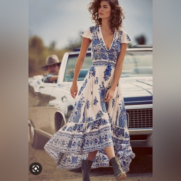 Spell & the Gypsy Hotel Paradiso Gown Bluebird Maxi Hi Lo Dress - Picture 1 of 16